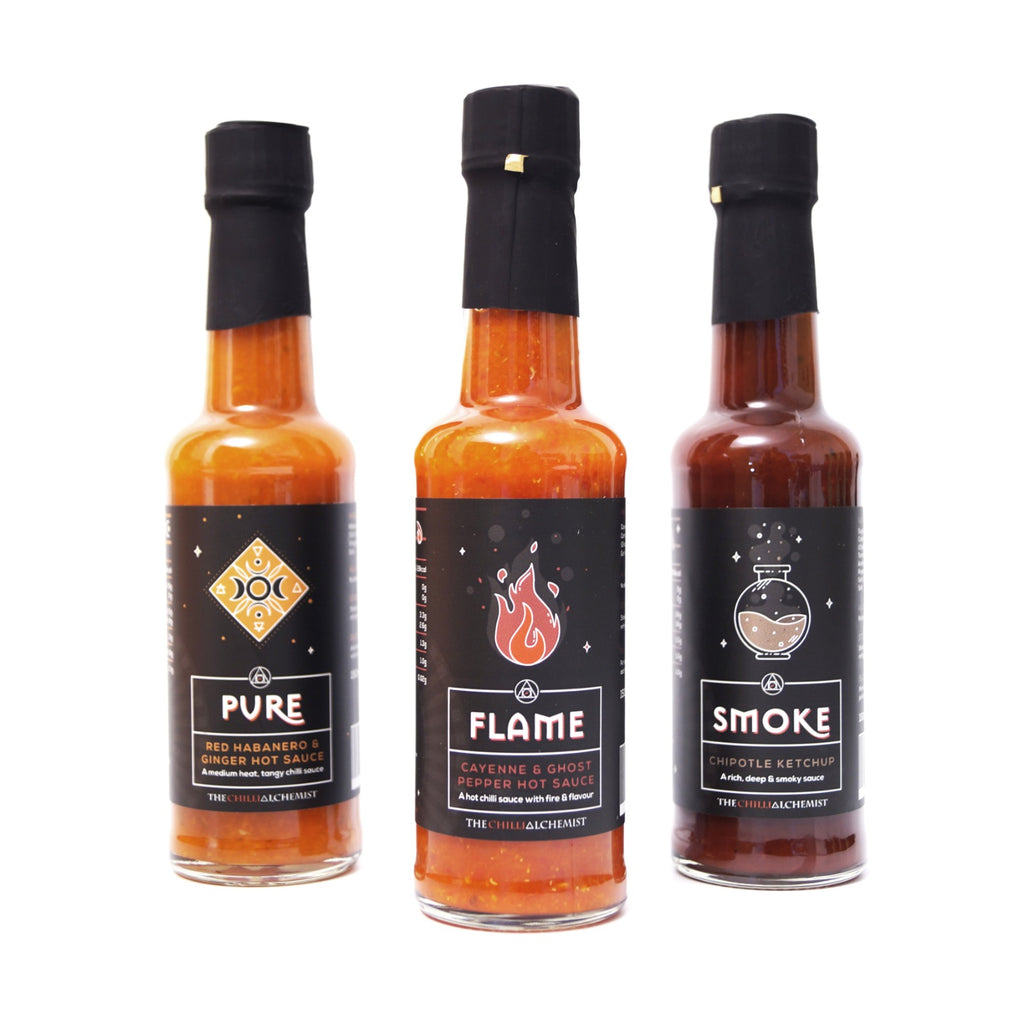 Chilli Alchemist - Set de regalo de salsa picante Smoke, Pure &amp; Flame